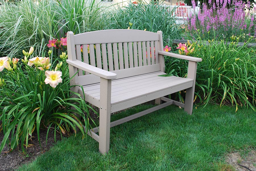 four foot garden bench shown in weather wood