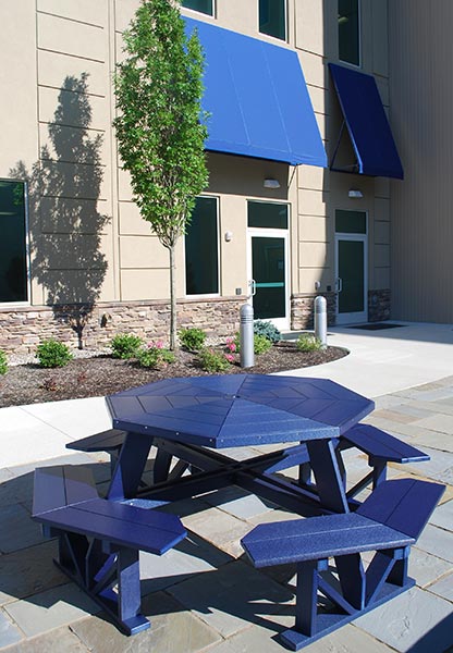 Octagonal Table w/attached Benches shown in Blue.