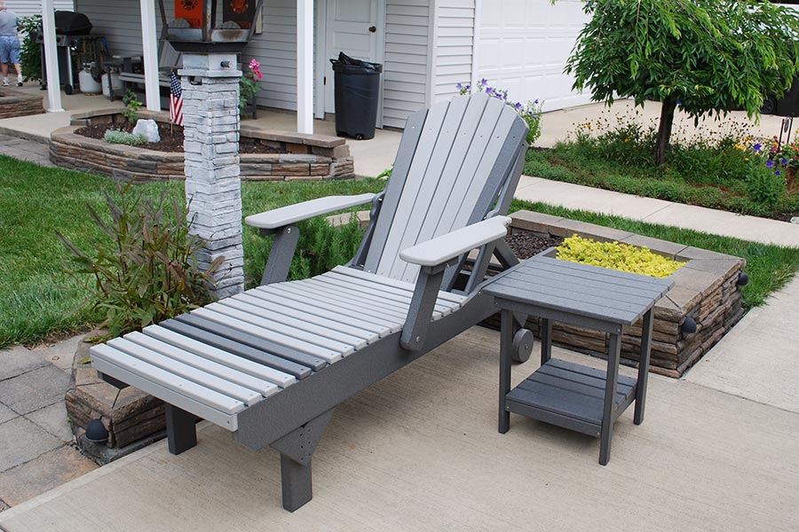 chaise lounge shown in dove gray on dark gray w/dark gray end table