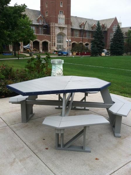 Handicapped accessible Octagonal Table w/attached benches shown in Light Gray