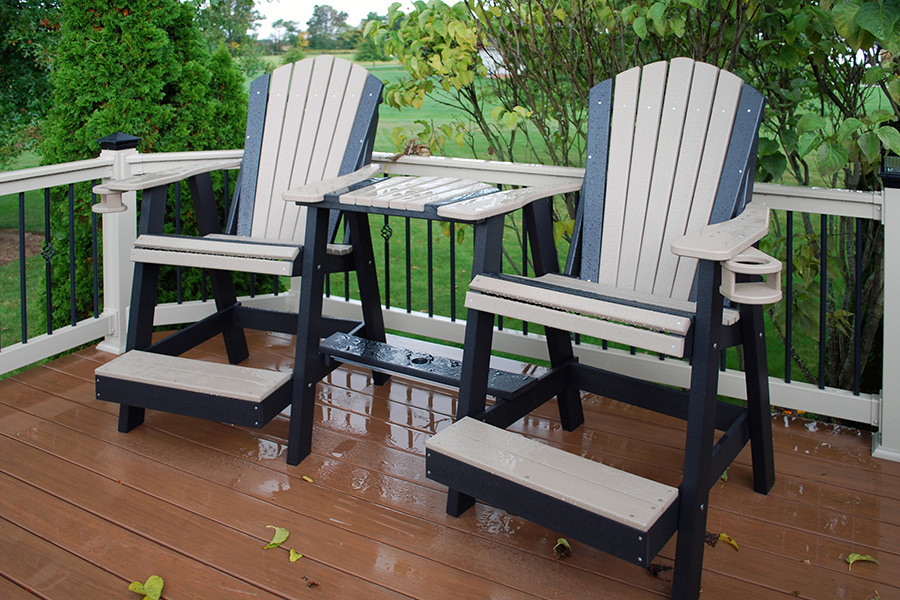 balcony set, bar height w/ optional cupholders shown in weatherwood on black