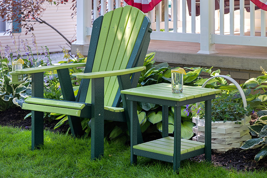 adirondack gs chair and end table shown in lime on green