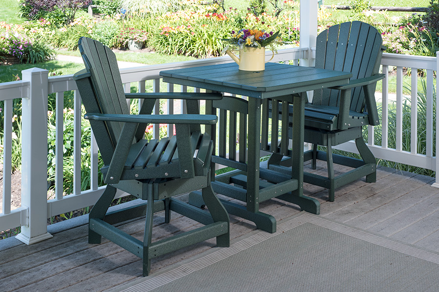 square, counter height table w/ adirondack swivel chairs, counter height shown in green