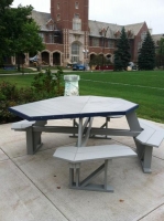 Handicapped accessible Octagonal Table w/attached benches shown in Light Gray