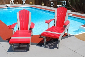 chaise lounge chairs shown in red on dove gray