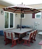 6' x 44", regular height Dining Table and Benches w/Backs shown in Weatherwood on Cherry,