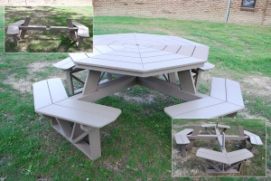 octagon table with attached benches